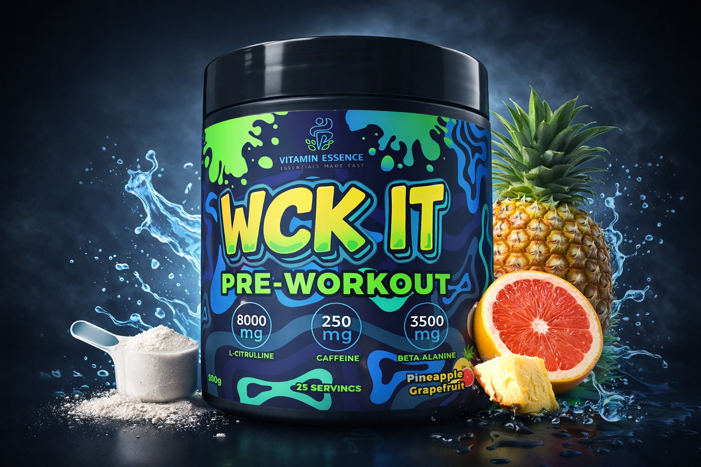WCK IT Pre-Workout – Extreme Pump & Focus | Pineapple Grapefruit | (25 Servings)