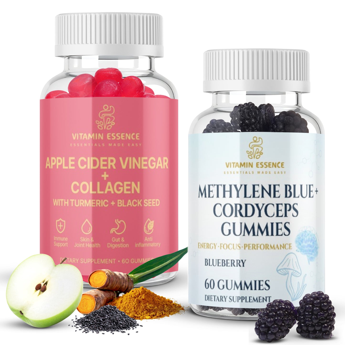 Power & Radiance Wellness Bundle – ACV Collagen + Methylene Blue & Cordyceps Gummies